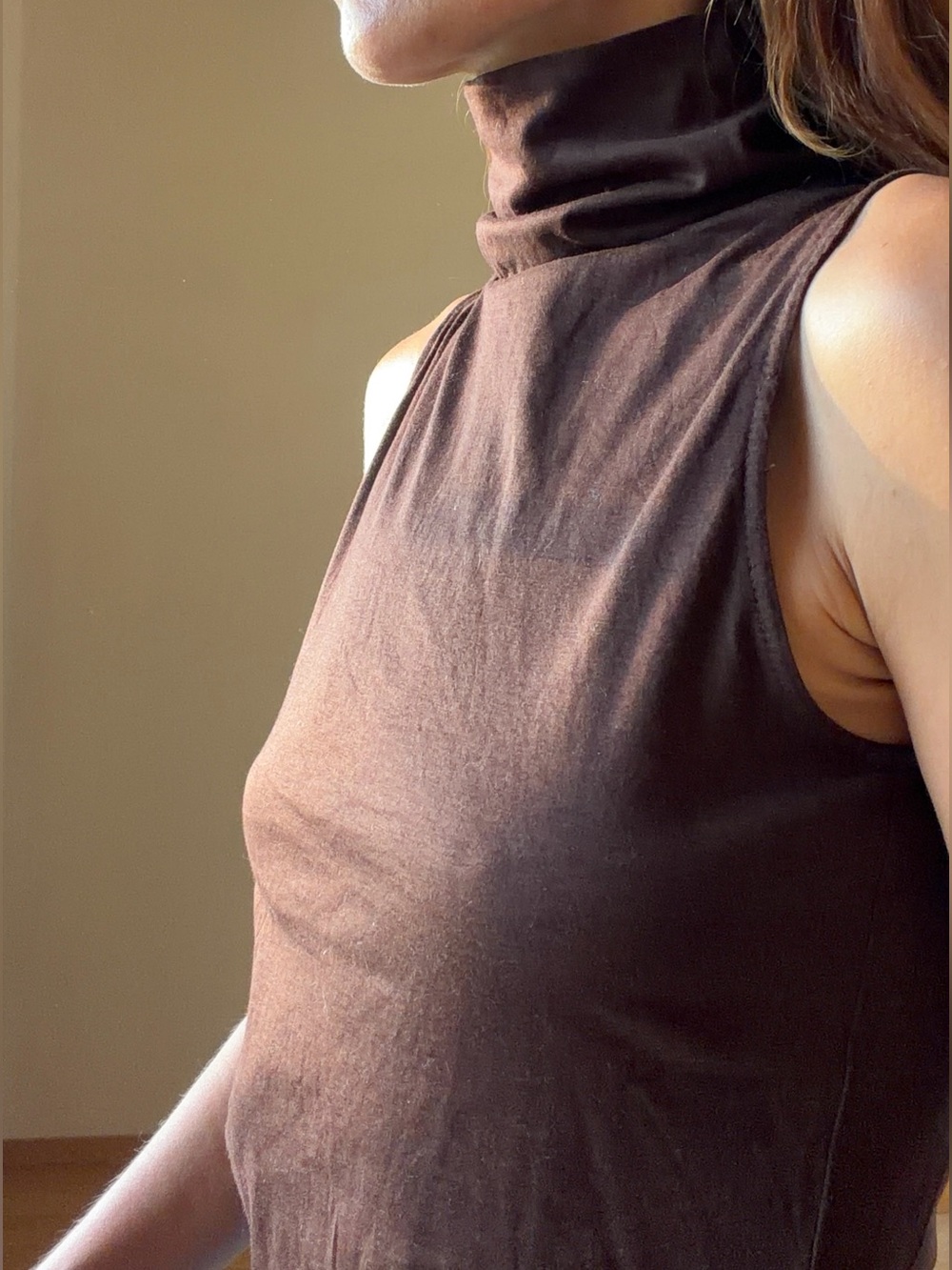 Jesse Kamm Sleeveless Turtleneck in Chocolate Brown